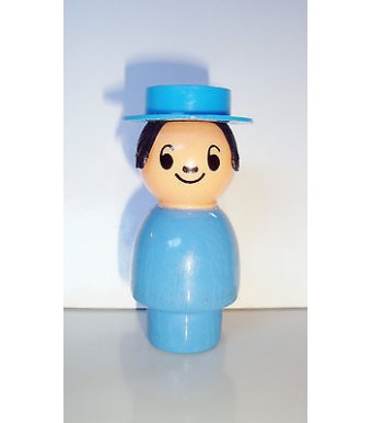 FIGURINE VINTAGE FISHER PRICE RETRO - HOMME AVEC CHAPEAU BLEU (8x3,5cm)