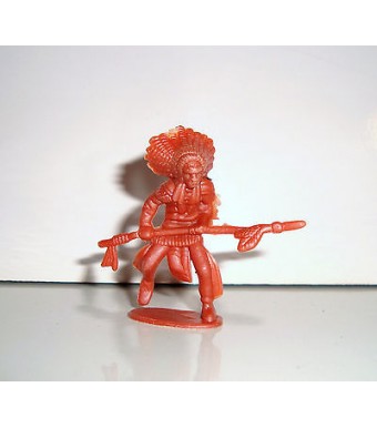FIGURINE EN PLASTIQUE MONOCHROME SOLDAT ANNEE 70-80 INDIEN ROUGE AVEC LANCE N°75